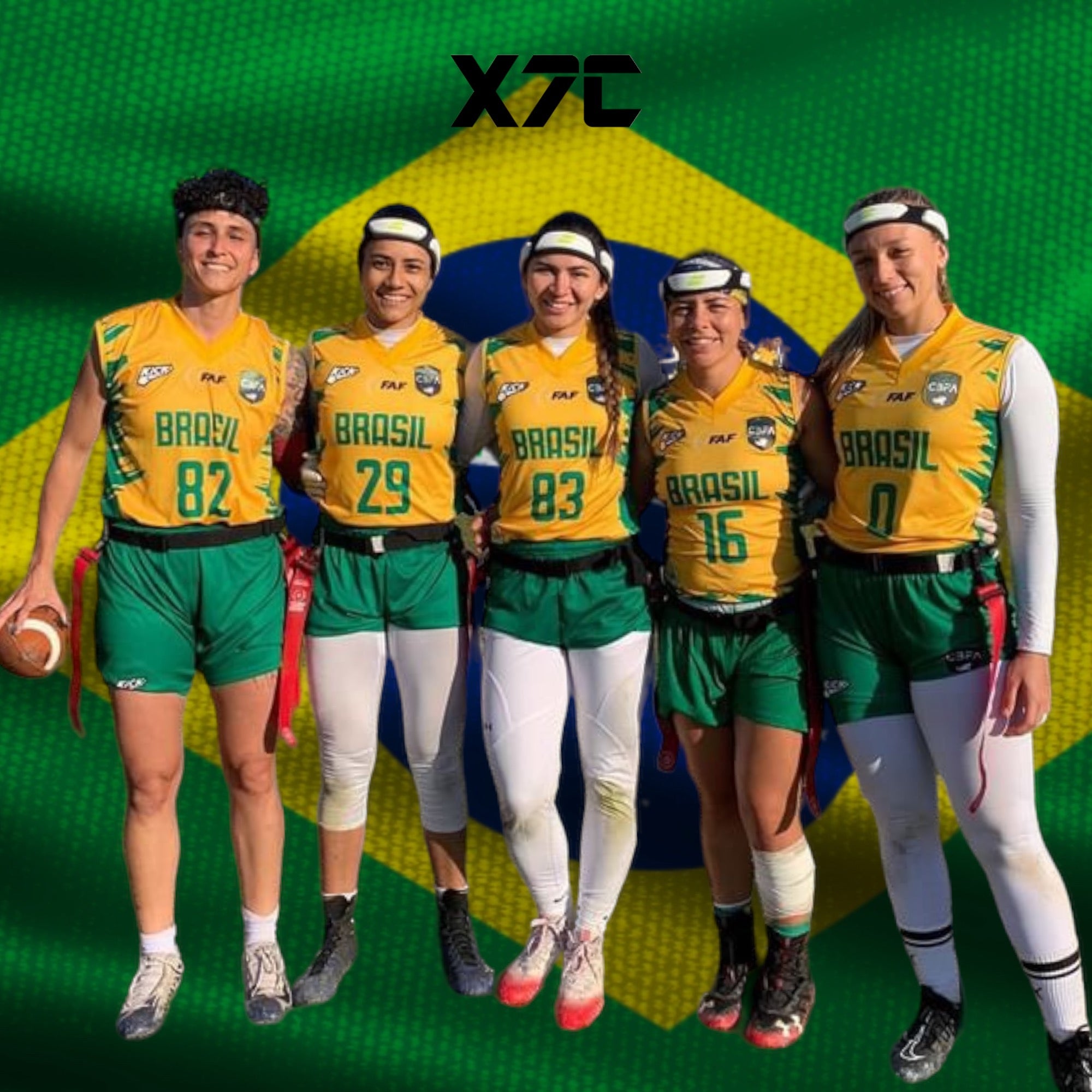 Brazilian national team athlete wearing flag football protective headband give a review